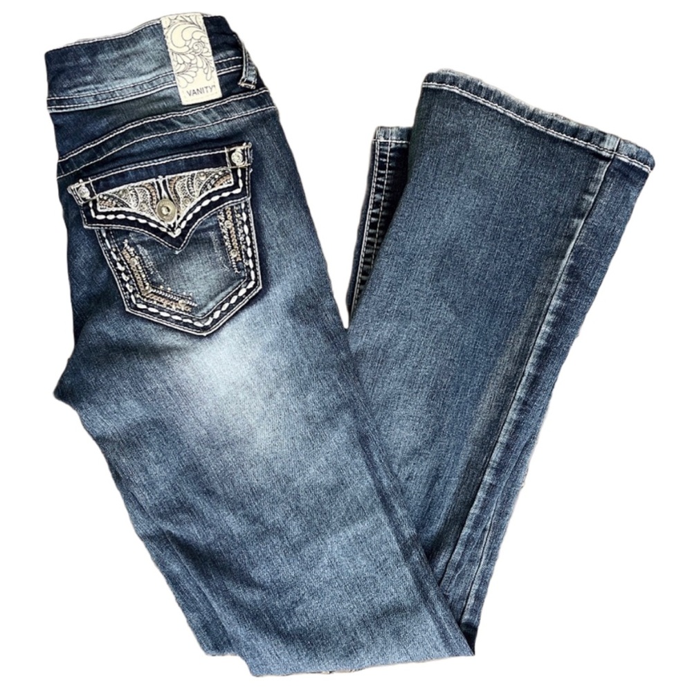 Low Rise Flare Jeans with Bejeweled Pockets